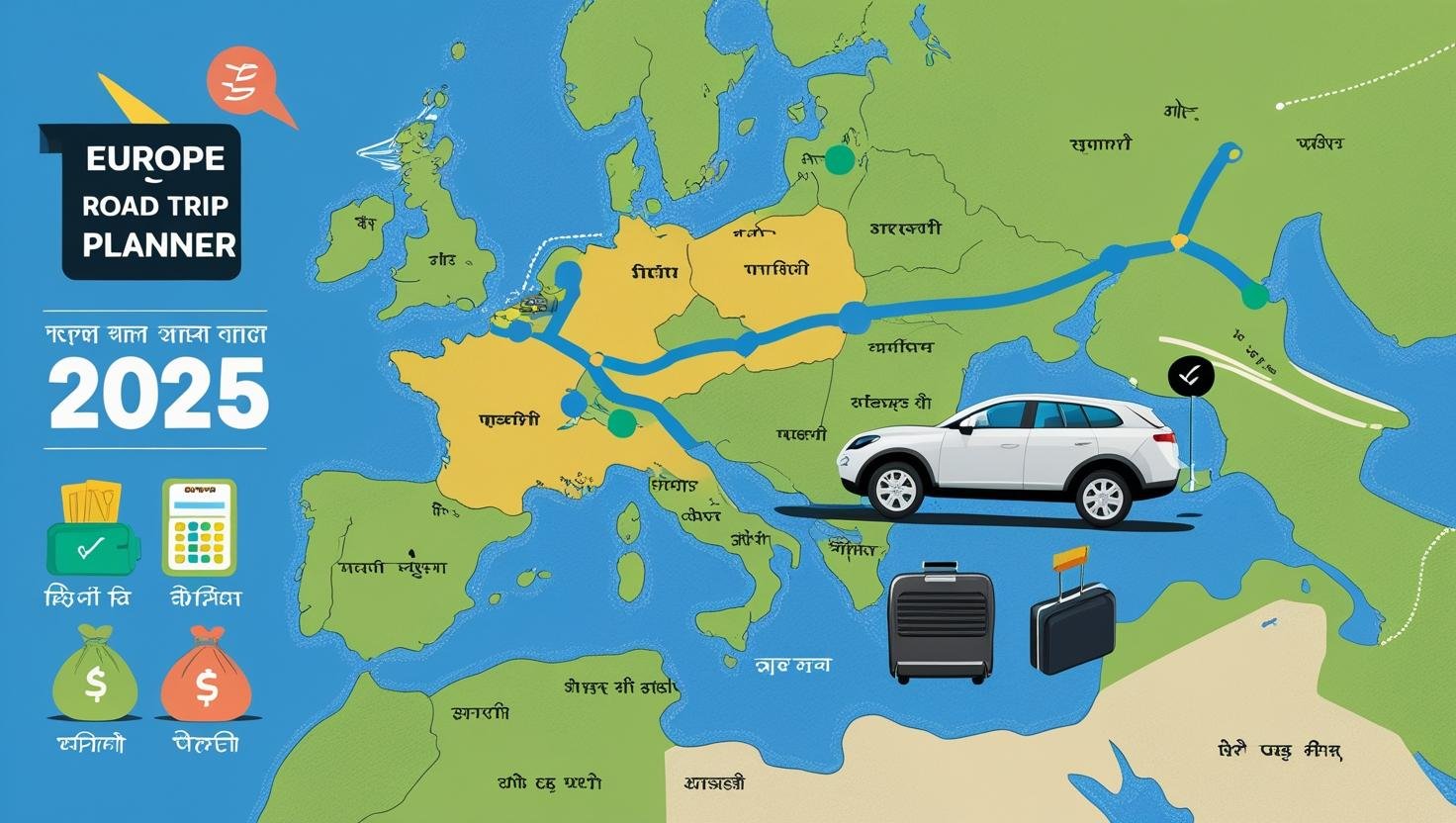 Europe road trip planner 2025 with car map budget calculator and travel itinerary bilingual guide