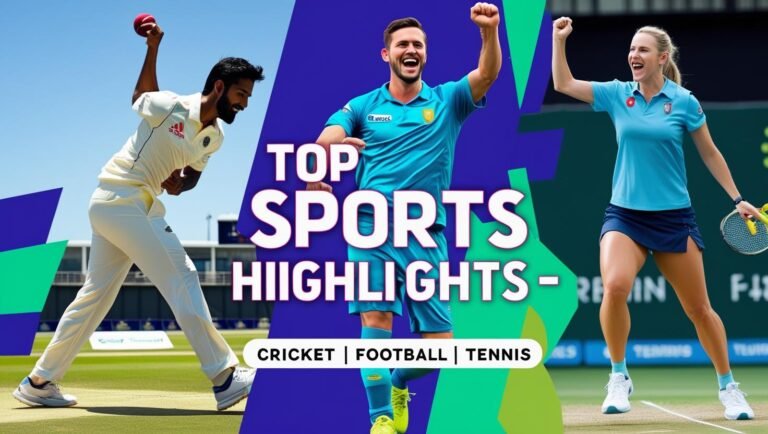Featured image showing highlights from August 2025 including cricket action, football player transfer, and a rising tennis star – representing major international sports news.