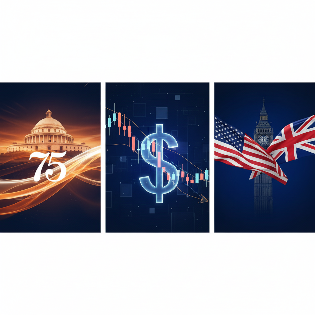 A graphic collage representing top news stories from India and the world including politics and finance