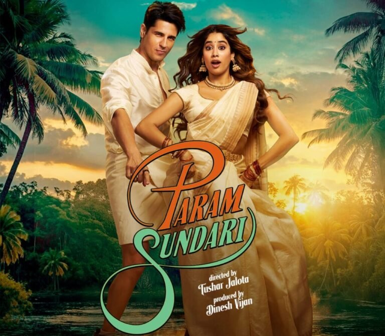 Param Sundari 2024 movie poster featuring Sidharth Malhotra and Janhvi Kapoor in a cross-cultural romance film review by Global Vision Post